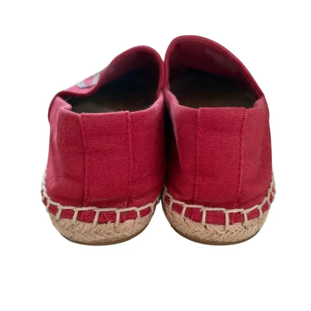 Tory Burch Tilly The Tiger Red Canvas & Leather Slip On Espadrille Flats